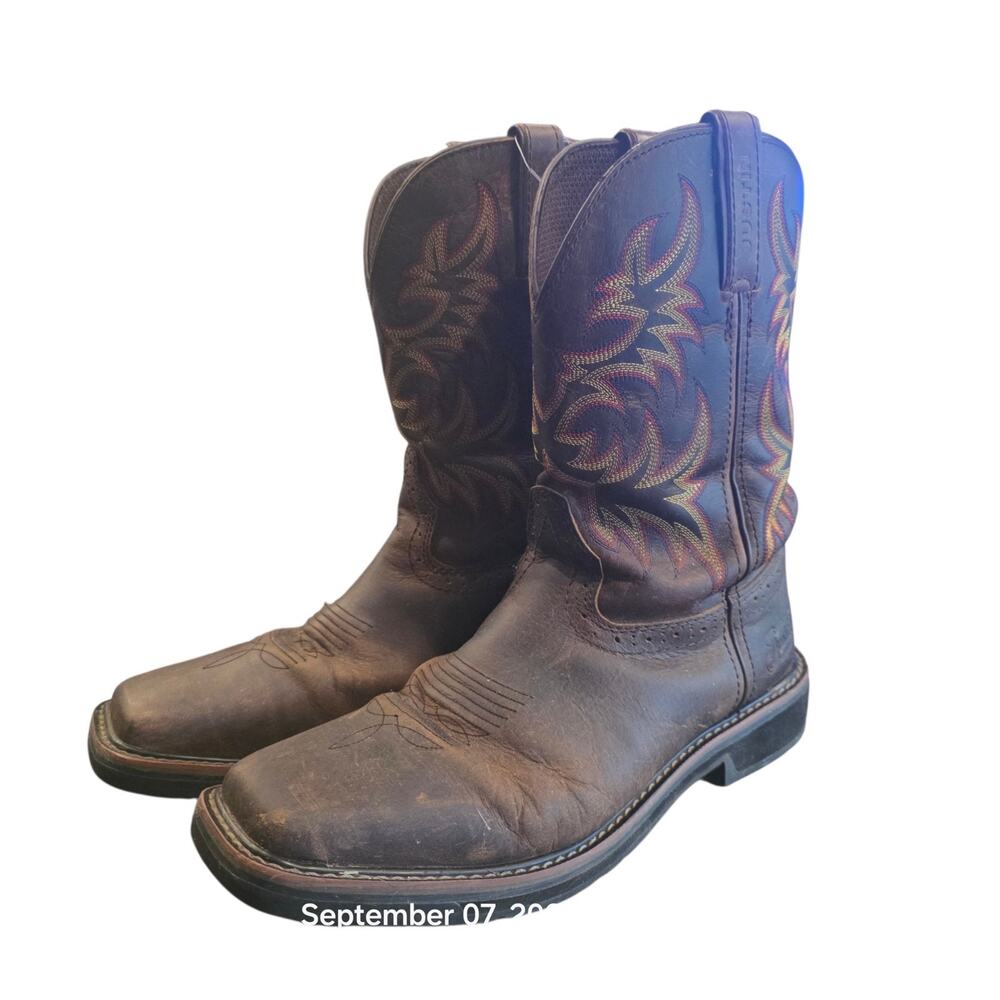 Justin Driller SE4681 Men's 11 EE Wide Brown Leather Square Toe Work Boots